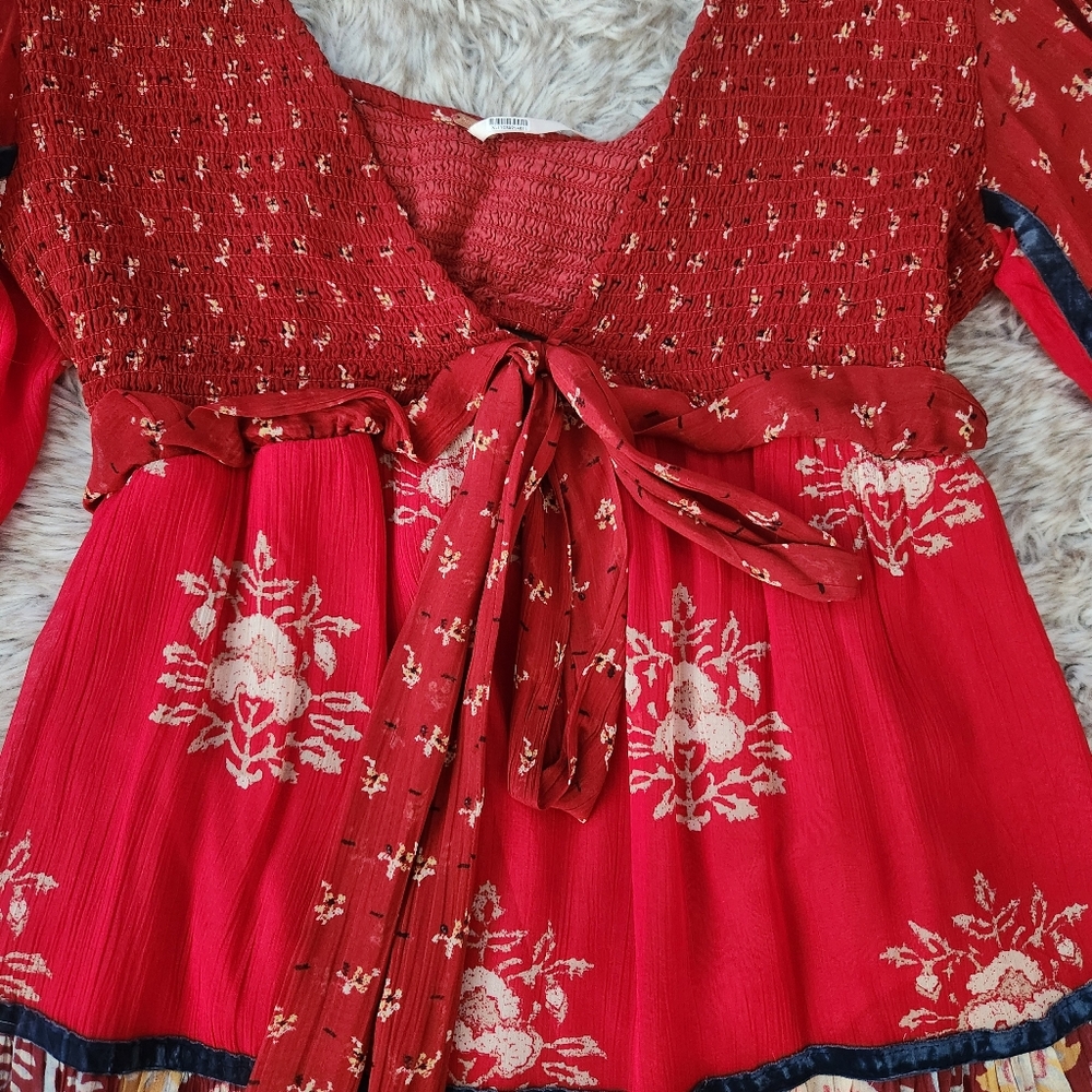 Free People Bali Laurel Maxi Dress Long Sleeve Cut-out Back Red Women's - Picture 7 of 15